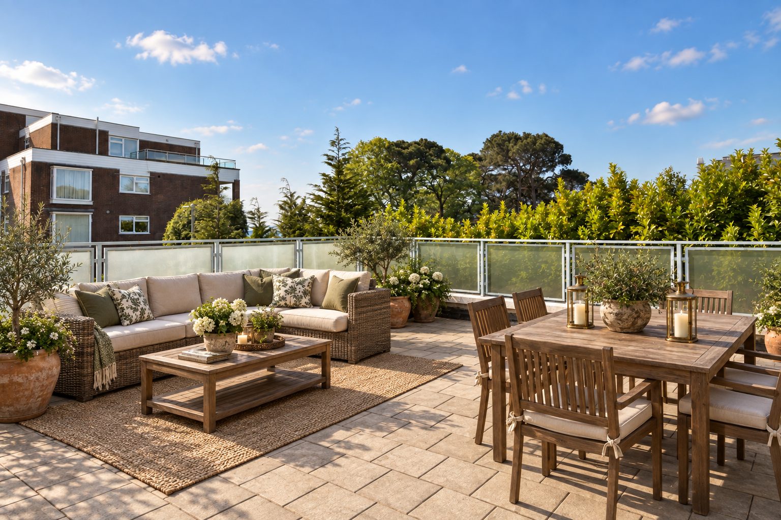 Roof terrace virtually staged by ReShot — furniture added digitally